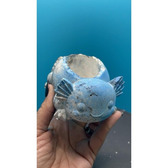 The Unbranded Brand Other - 2 Axolotl Concrete Planter Blue– Handmade Cement Succulent Plant Pot, Handmade